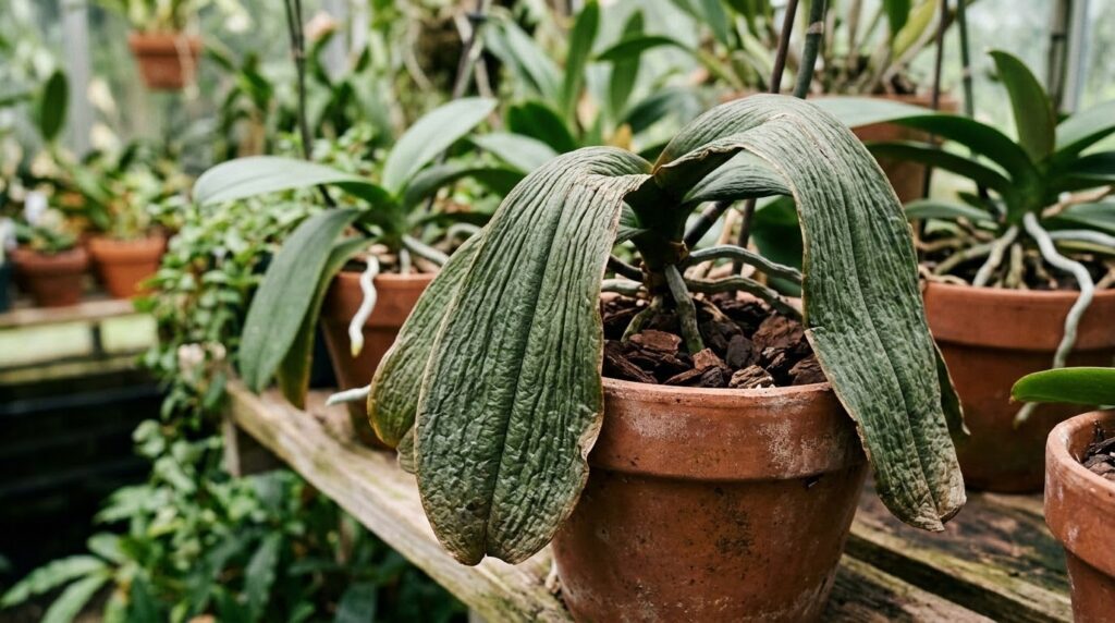 Folhas enrugadas em orquídeas