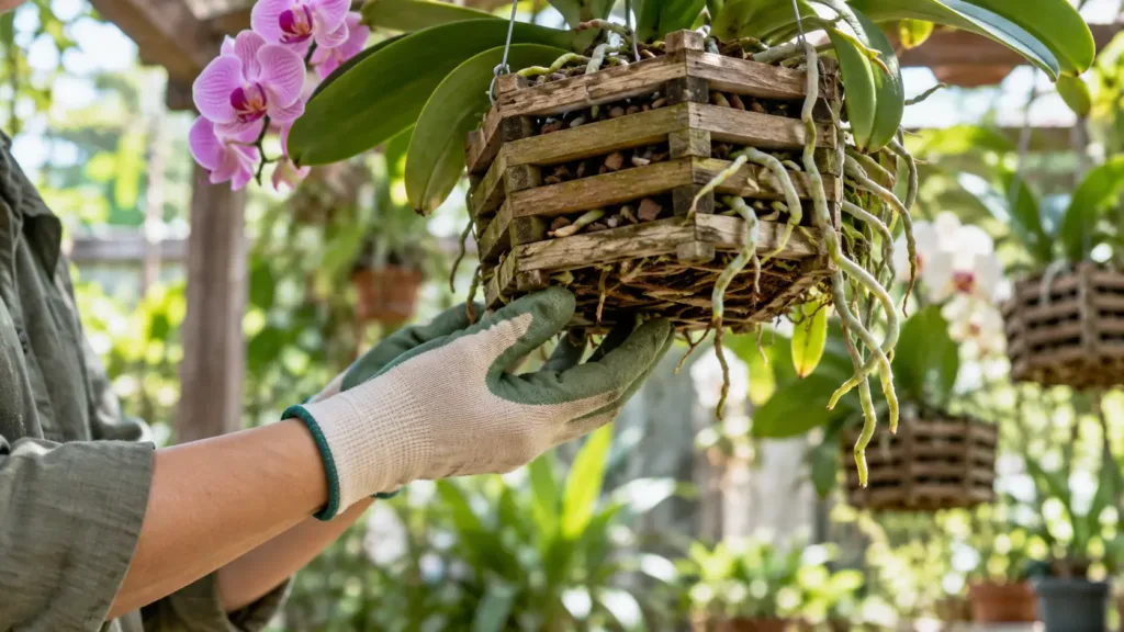 Detalhe prático de cultivo de orquídeas