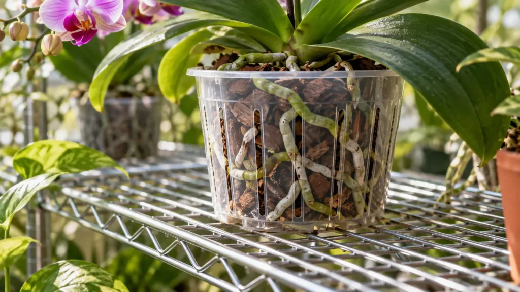 Detalhe prático de cultivo de orquídeas